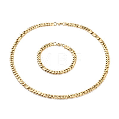 Ion Plating(IP) 304 Stainless Steel Cuban Link Chain Bracelets & Necklaces Jewelry Sets SJEW-B019-03B-G-1