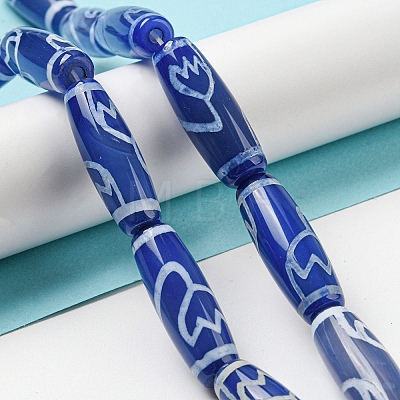Blue Tibetan Style dZi Beads Strands TDZI-NH0001-B08-01-1