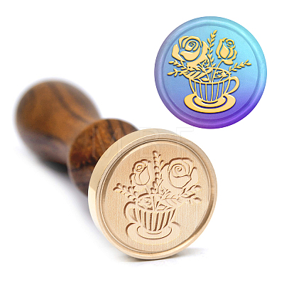 Brass Wax Seal Stamp with Handle AJEW-WH0184-1143-1