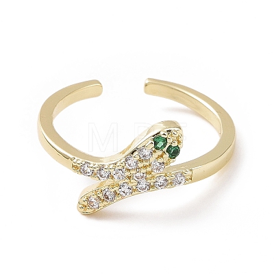 Green Cubic Zirconia Snake Open Cuff Ring RJEW-I094-17G-1