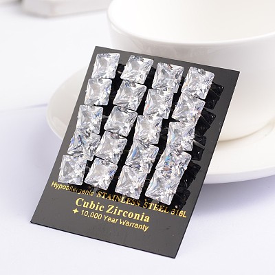 Square Cubic Zirconia Stud Earrings EJEW-H306-09P-6mm-1