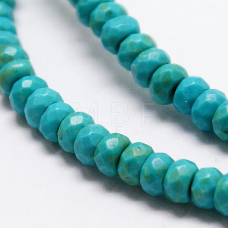 Faceted Rondelle Synthetic Turquoise Beads Strands TURQ-I015-6x4mm-06-1