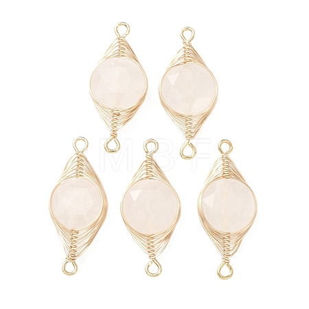 Natural Quartz Crystal Rock Crystal Faceted Hexagonal Cut Flat Round Links Connector Charms with Copper Herringbone Wire-Wrapped KK-Z152-07G-06-1