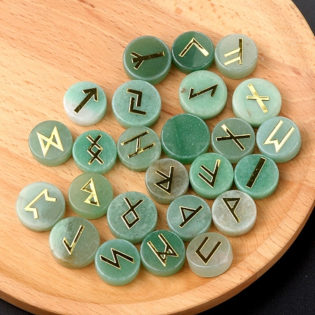 Tumbled Natural Green Aventurine with Carved Rune Words PW-WG60219-06-1