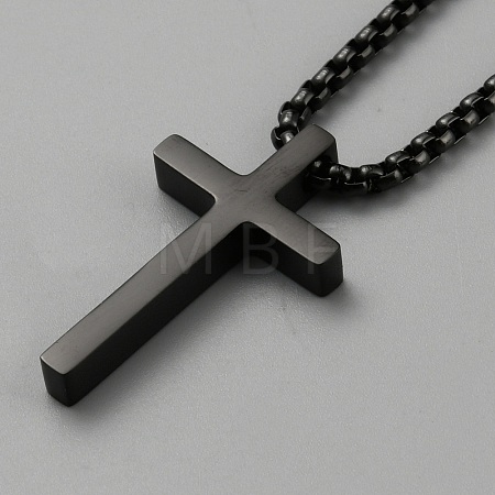 Stainless Steel Cross Pendant Necklace with Box Chains NJEW-WH0016-48EB-1