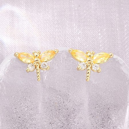Brass Micro Pave Cubic Zirconia Stud Earrings for Women KK-A305-08G-07-1
