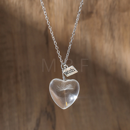 Dandelion Seed in Heart Resin Wish Pendant Cable Necklaces for Women WGE62B3-07-1