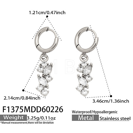 304 Stainless Steel & Clear Cubic Zirconia Hoop Earrings FS-WGFBAB4-02-1