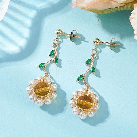 Flower 304 Stainless Steel Cubic Zirconia Dangle Stud Earrings EJEW-TA00800-01-1