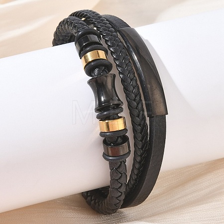 Braided Microfiber Leather Cord & Natural Tiger Eye Multi-strand Bracelets BJEW-C153-01A-1