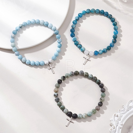 Cross 201 Stainless Steel Charm Bracelets BJEW-JB13504-1