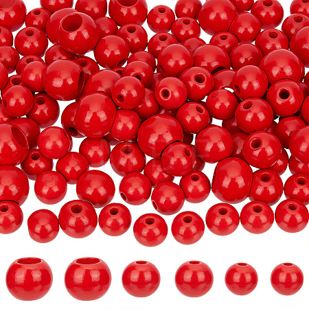 Spray Painted/Dyed Round Natural Schima Wood Beads WOOD-PA0001-80-1