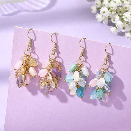 304 Stainless Steel & Electroplate Glass Beads Cluster Earrings for Women EJEW-JE07470-1