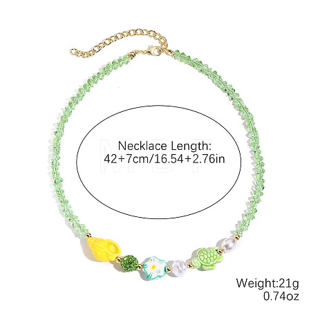 Ocean Porcelain & Plastic Pearl & Glass Flower Turtle Beaded Necklaces FS-WG8B806-13-1