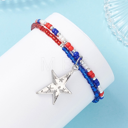 Double Layer Alloy Star Charm Bracelets BJEW-MZ00337-1