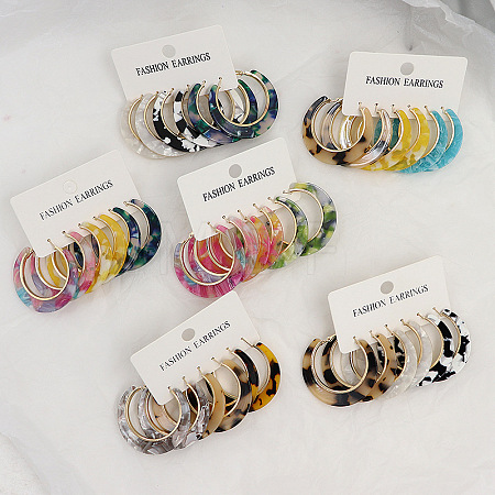 3 Pairs Alloy Acrylic Hoop Earrings FS-WG99021-05-1