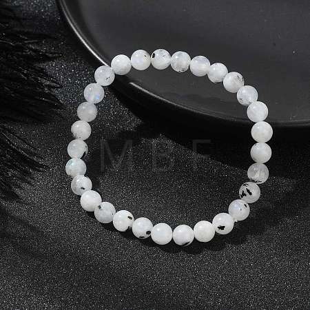 Natural Rainbow Moonstone Round Beaded Stretch Bracelet BJEW-TA00343-1