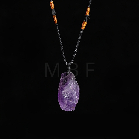 Natural Raw Amethyst Nugget Pendant Necklaces PW-WG79580-05-1