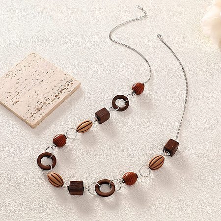 Boho Alloy & Wood & Plastic Beaded Chain Necklaces WGF3883-01-1