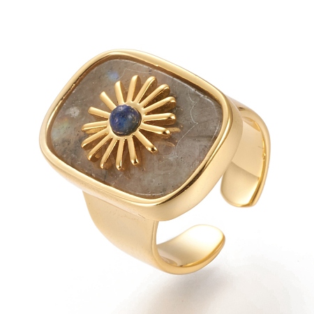 Natural Labradorite & Lapis Lazuli Cuff Rings RJEW-P016-01A-02G-1