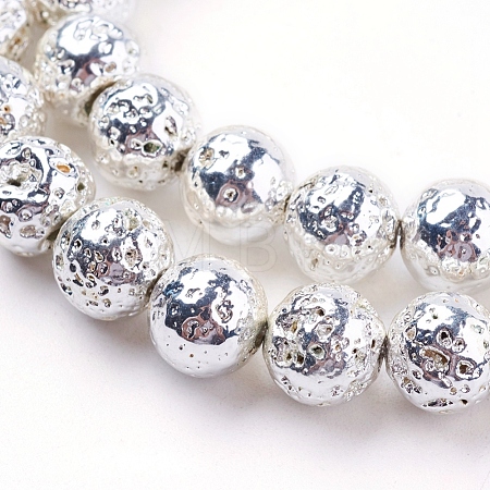 Electroplated Natural Lava Rock Beads Strands G-K259-57-8mm-S-1