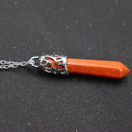 Synthetic Goldstone Faceted Bullet Point Pendant Necklaces FS-WG32EE9-03-1