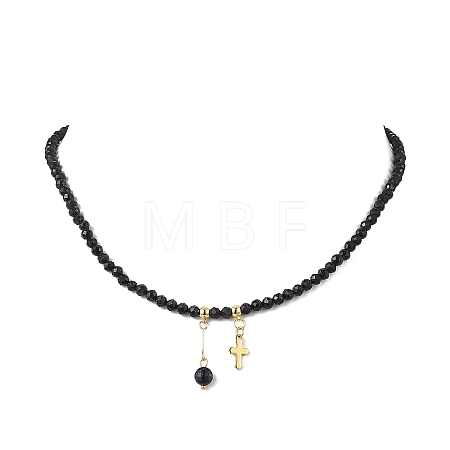 Faceted Round Synthetic Blue Goldstone Beaded Necklaces NJEW-JN05661-1
