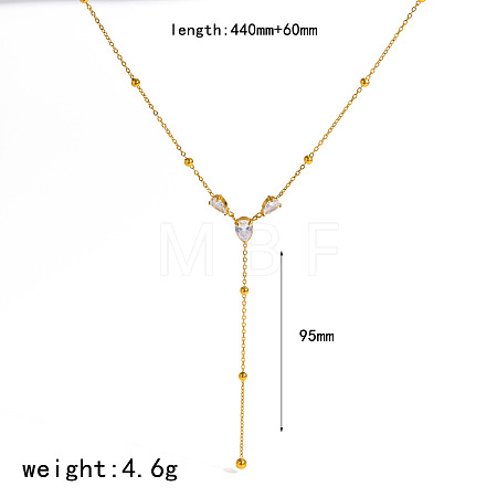 304 Stainless Steel Pave Clear Cubic Zirconia Teardrop Pendant Y Necklaces for Women WG4ACB0-01-1