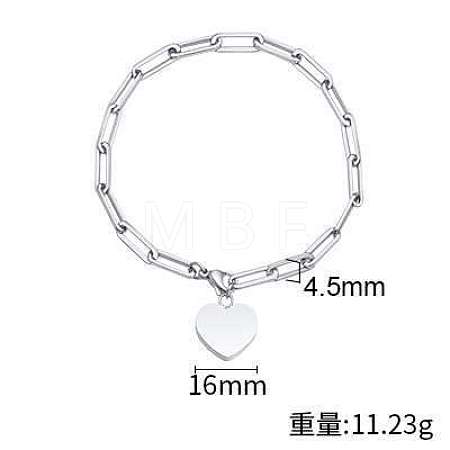 Non-Tarnish 304 Stainless Steel Heart Charm Bracelets WG609E7-01-1