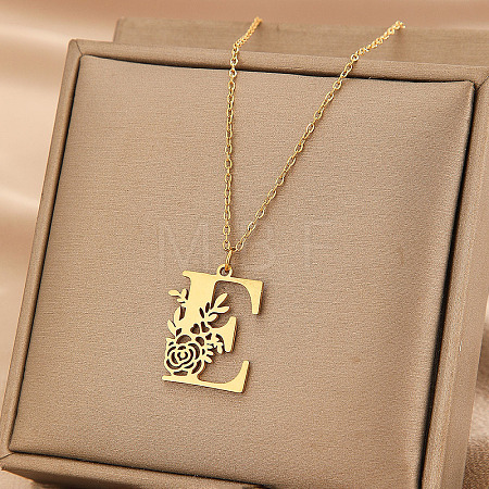 304 Stainless Steel Flower Initial Pendant Necklaces WGE911E-05-1