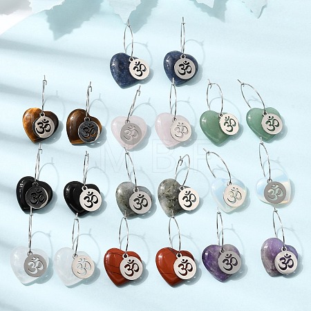 Natural & Synthetic Gemstone & 304 Stainless Steel Hoop Earrings for Women EJEW-G475-04P-1