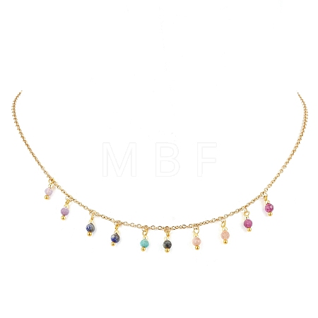 Natural Amethyst & Sunstone & Ruby & African Turquoise(Jasper) Faceted Round Bib Necklaces NJEW-JN05082-1