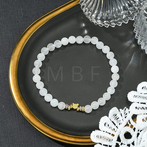 Natural White Jade Beads Stretch Bracelets for Women Men BJEW-JB11348-01-1