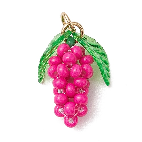 Glass Seed Beaded Grape Pendants PALLOY-MZ00467-01-1