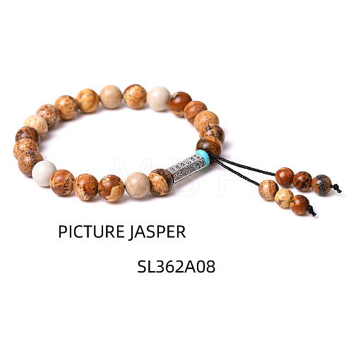 8MM Natural Picture Jasper Buddha Prayer Beads Bracelet Men Women WV3915-6-1