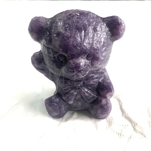 Natural Lepidolite Carved Healing Bowknot Bear Figurines PW-WG10185-04-1