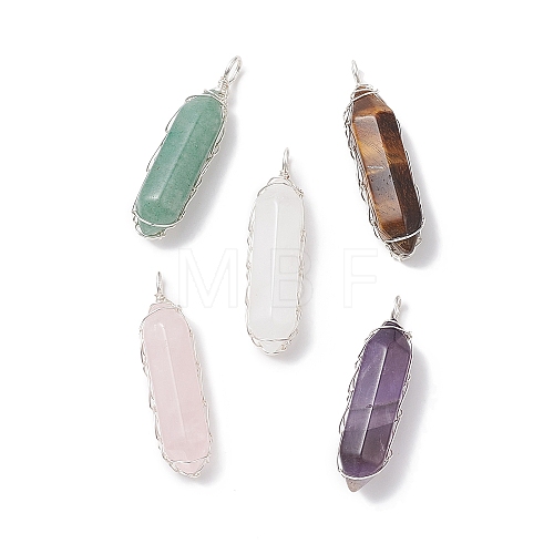 Natural Mixed Gemstone Double Terminal Pointed Pendants PALLOY-JF02058-1
