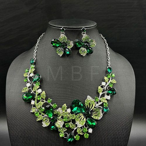 Flower Alloy Glass Pendant Necklaces & Stud Dangle Earrings Sets WGA2AF6-01-1