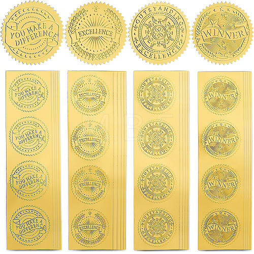 CRASPIRE 40 Sheets 4 Styles Self Adhesive Gold Foil Embossed Stickers DIY-CP0010-41-1