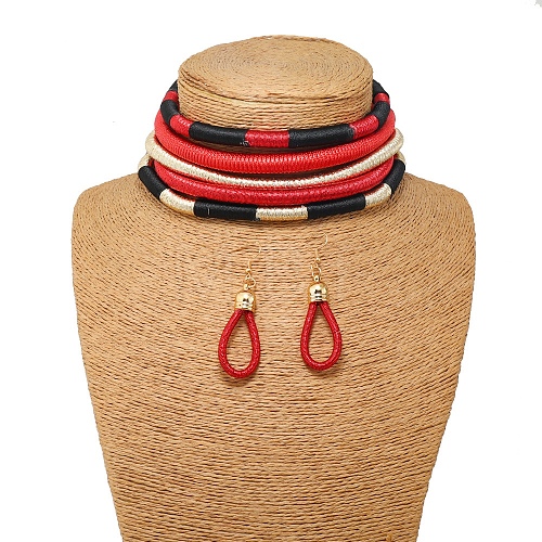 Alloy with Polyester Cord Multilayer Necklaces & Teardrop Dangle Earrings Sets FS-WGF58CA-03-1