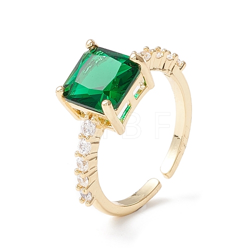 Green Cubic Zirconia Square Cuff Ring KK-D067-33G-RS-1