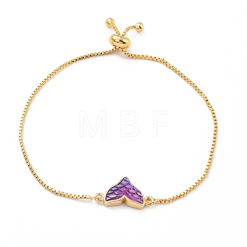 Mermaid Fishtail Resin Link Slider Bracelet BJEW-C006-01C-02-1