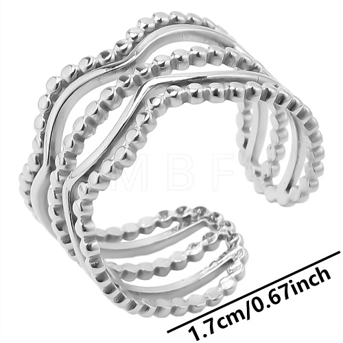 Stainless Steel Wave Open Cuff Ring for Unisex XI5865-1-1