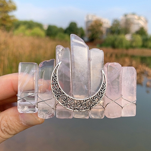 Natural Rose Quartz Snap Hair Clips PW-WGA30F0-04-1