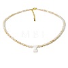 Natural White Shell Letter Faceted Glass Beaded Necklaces with 304 Stainless Steel End Chains SS7282-8-1