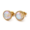Glass Flat Round with Flower Stud Earrings EJEW-Q781-19G-1