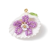 7Pcs Glass Seed Beaded Shell with Flower Pendants PALLOY-MZ01140-3