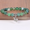 8MM Round Natural Green Banded Agate(Dyed & Heated) Beaded Stretch Bracelets with Alloy Butterfly Charms FQ7211-24-1
