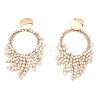 Flat Round Brass Glass Bead Dangle Stud Earrings FS-WG04037-04-1
