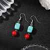 Brass Synthetic Turquoise Dangle Earrings EJEW-JE06589-01-1